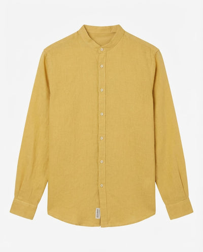 Camicia in puro lino con collo coreano e vestibilità regular