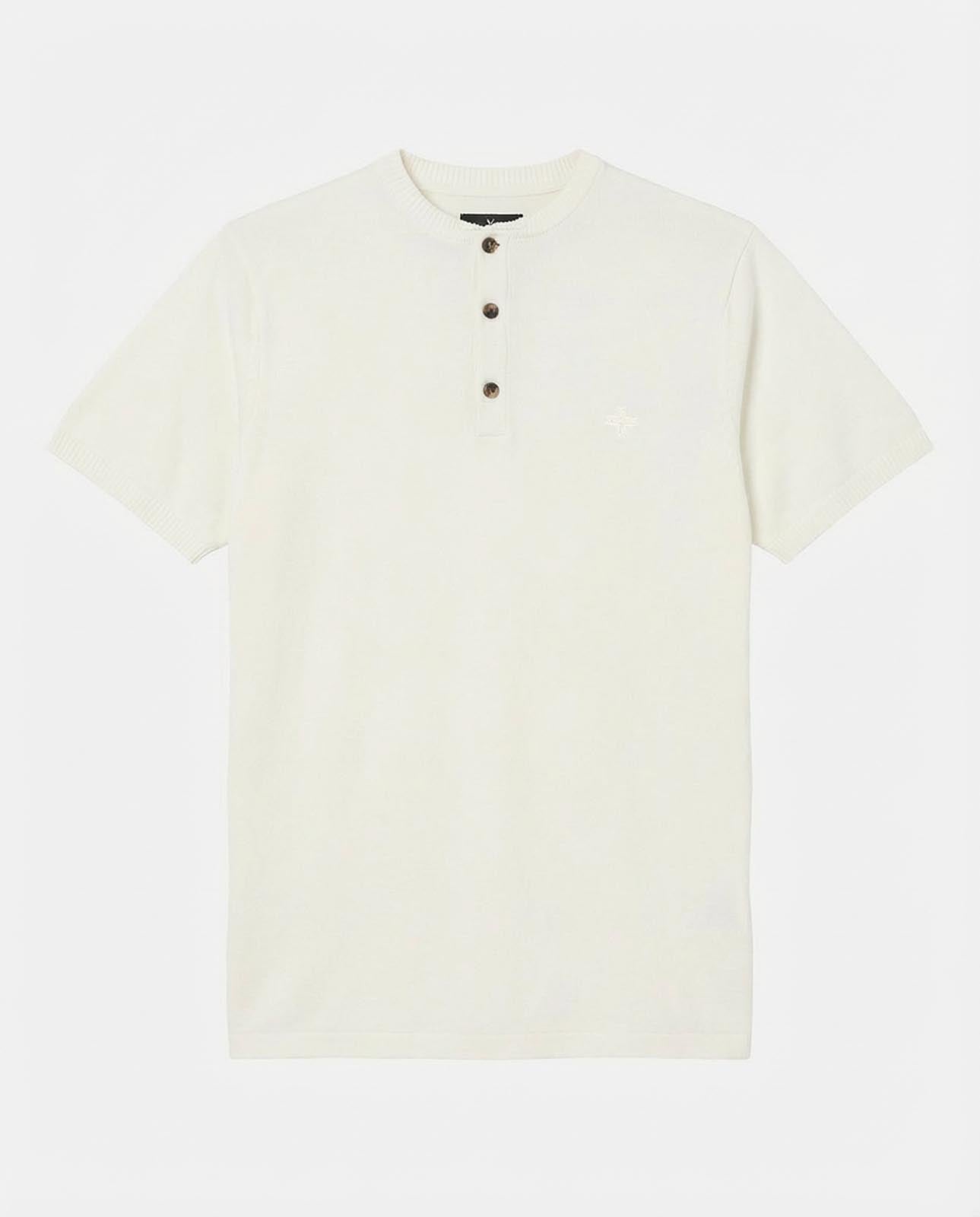 T-shirt in maglia maniche corte con collo serafino