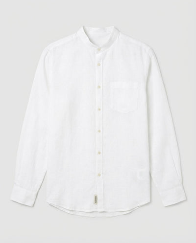 Camicia in puro lino con collo coreano e vestibilità regular