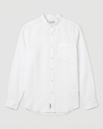 Camicia in puro lino con collo coreano e vestibilità regular