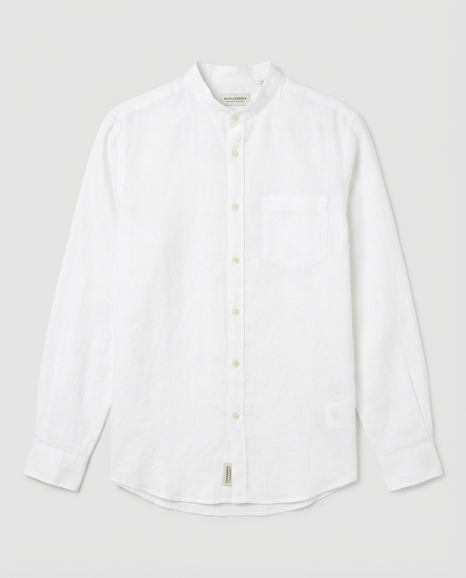 Camicia in puro lino con collo coreano e vestibilità regular