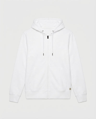 Felpa zip con cappuccio, logo ricamato lato cuore. Polso e fondo a coste