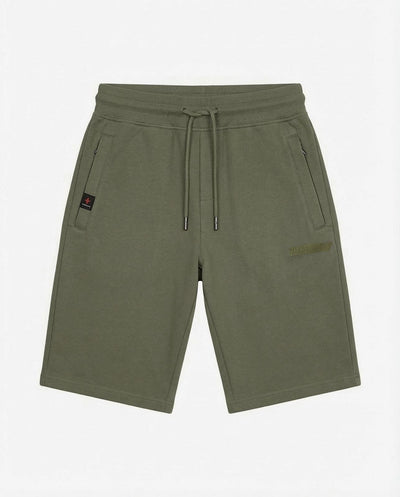 Bermuda felpa in piquet, tasche con zip, stampa laterale