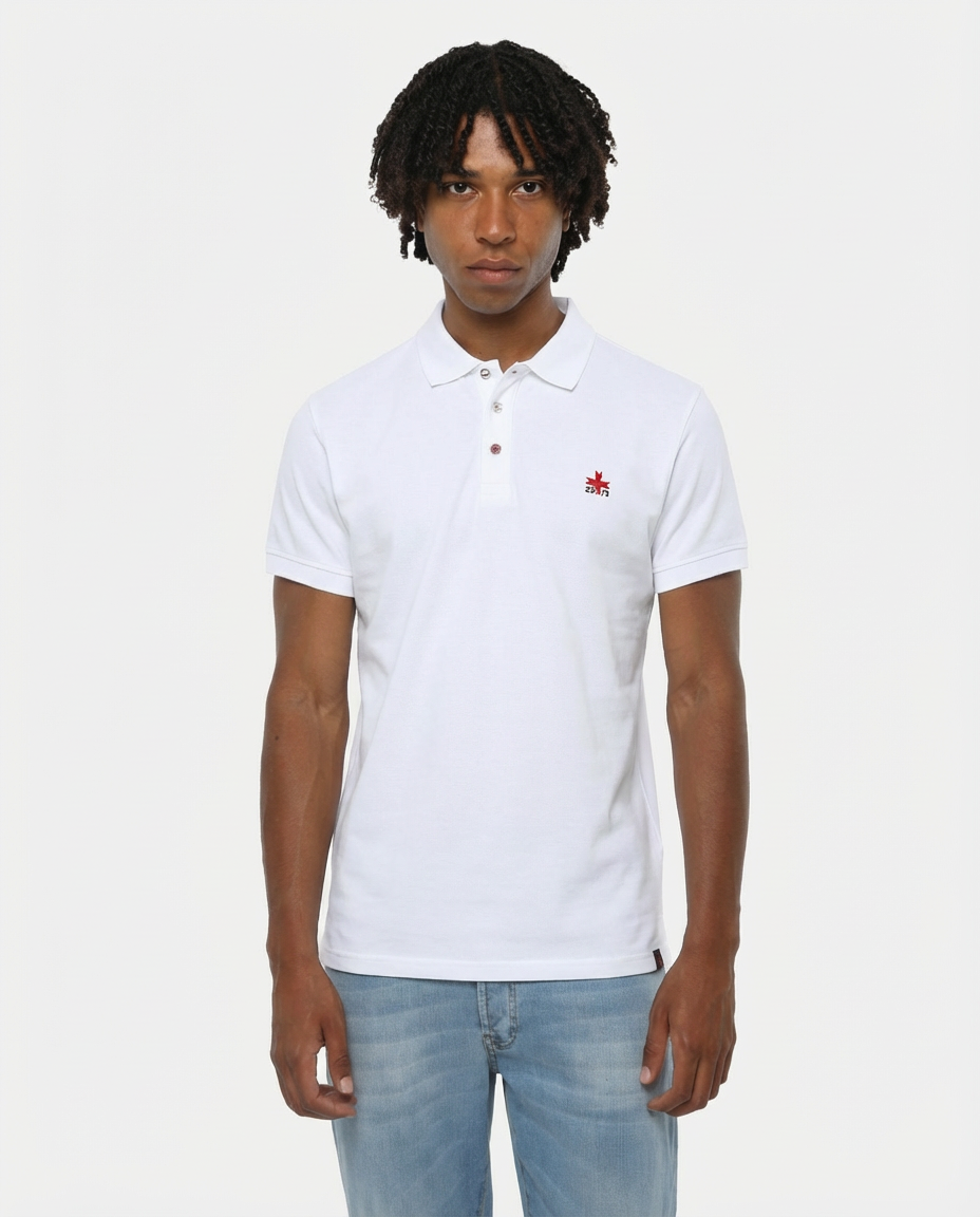 Polo piquet in puro cotone con logo ricamato e bottoni logati