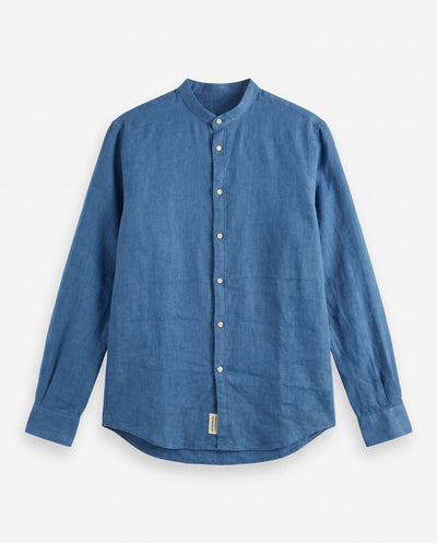 Camicia in puro lino con collo coreano e vestibilità regular