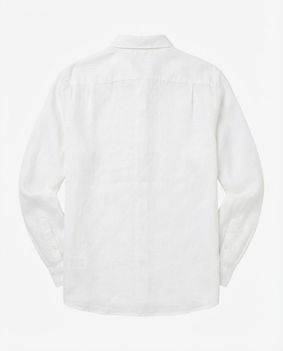 Camicia in puro lino con collo coreano e vestibilità regular