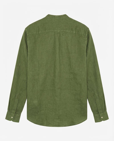 Camicia in puro lino con collo coreano e vestibilità regular