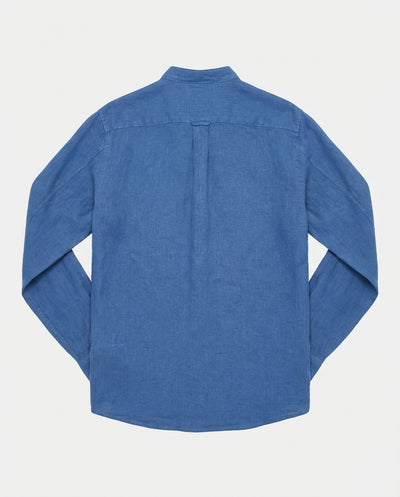 Camicia in puro lino con collo coreano e vestibilità regular