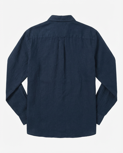 Camicia in puro lino con collo coreano e vestibilità regular