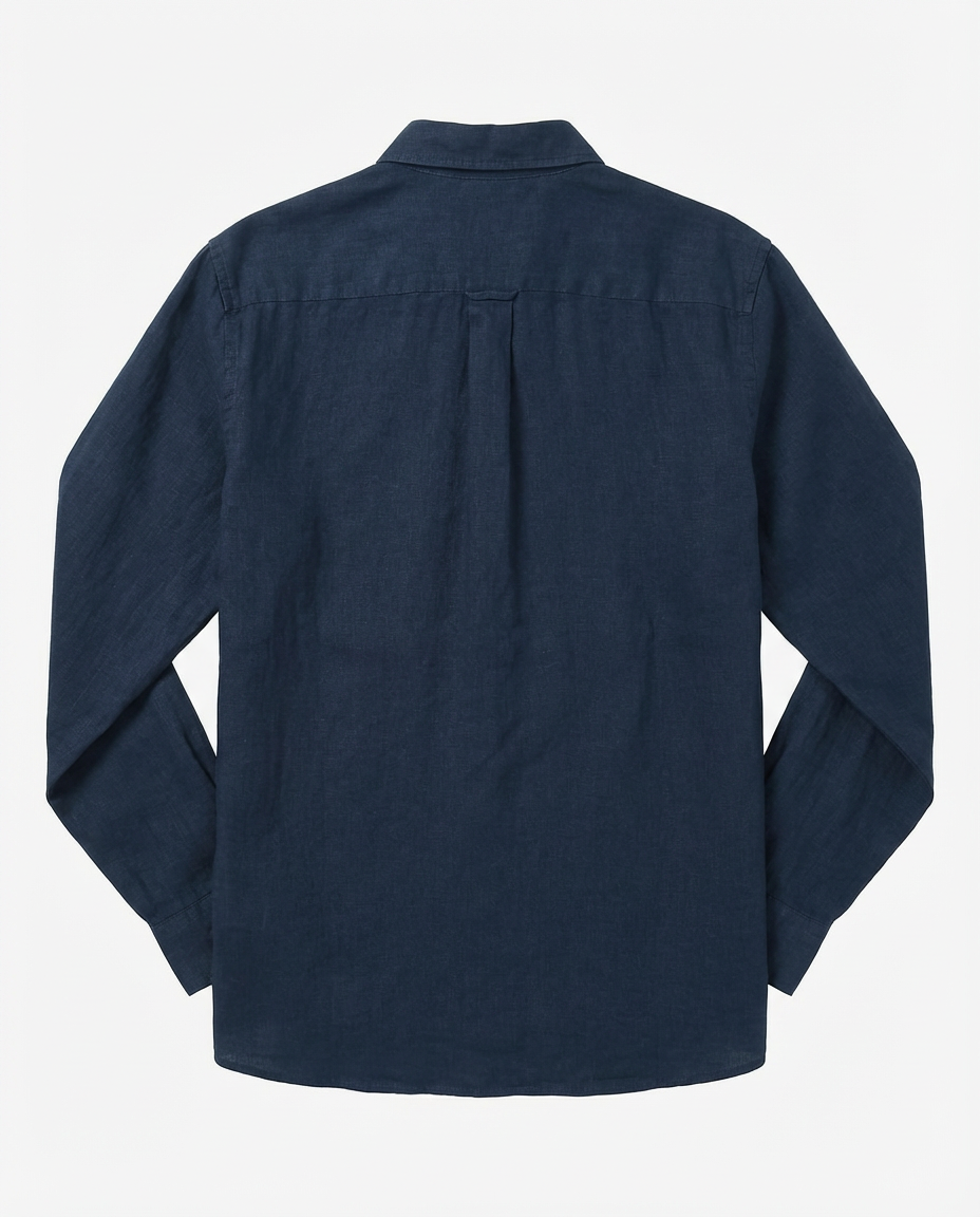 Camicia in puro lino con collo coreano e vestibilità regular