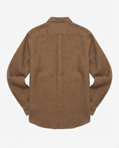 Camicia in puro lino con collo coreano e vestibilità regular