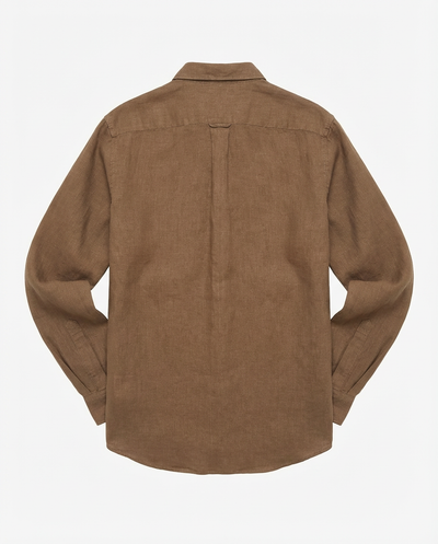 Camicia in puro lino con collo coreano e vestibilità regular