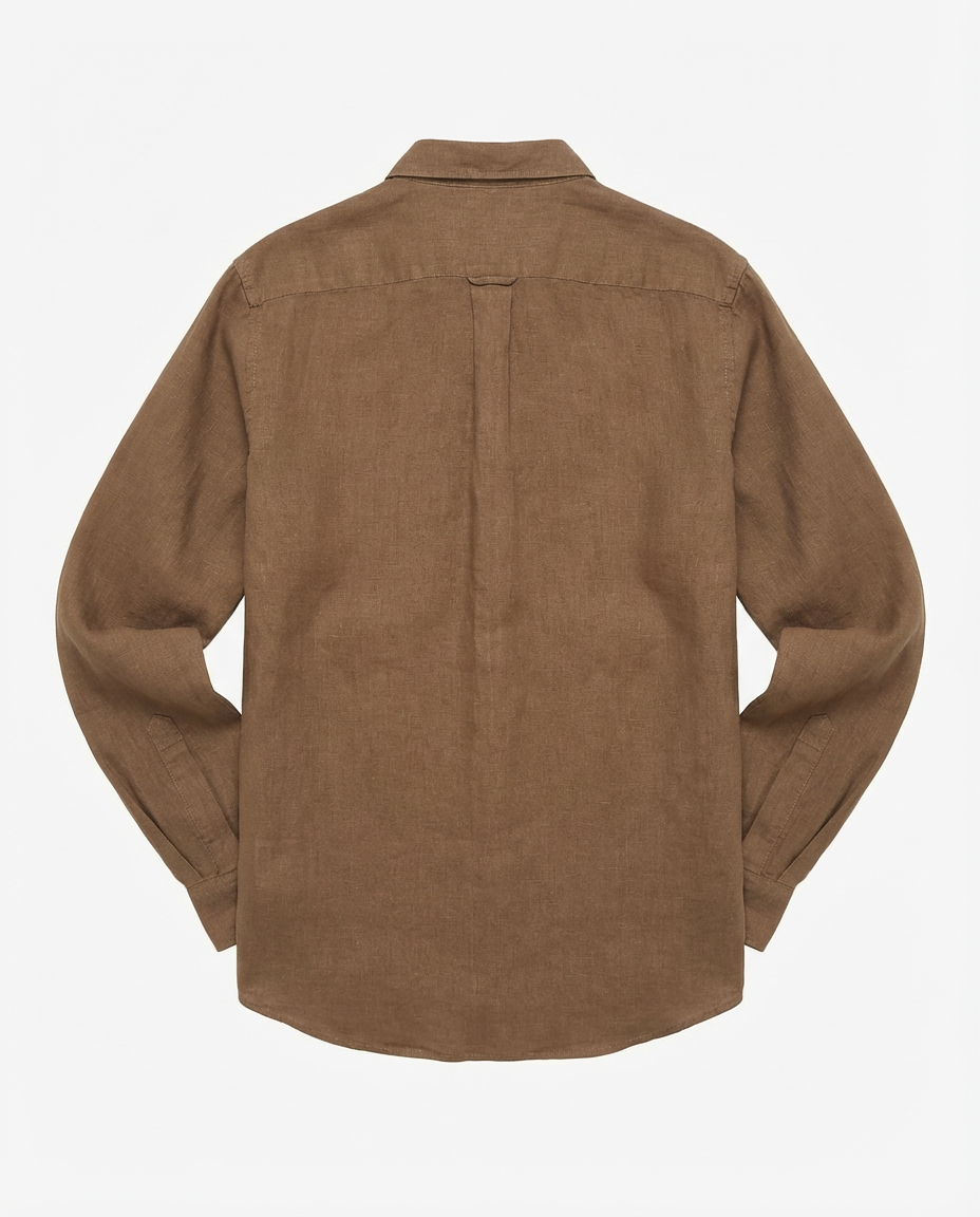 Camicia in puro lino con collo coreano e vestibilità regular