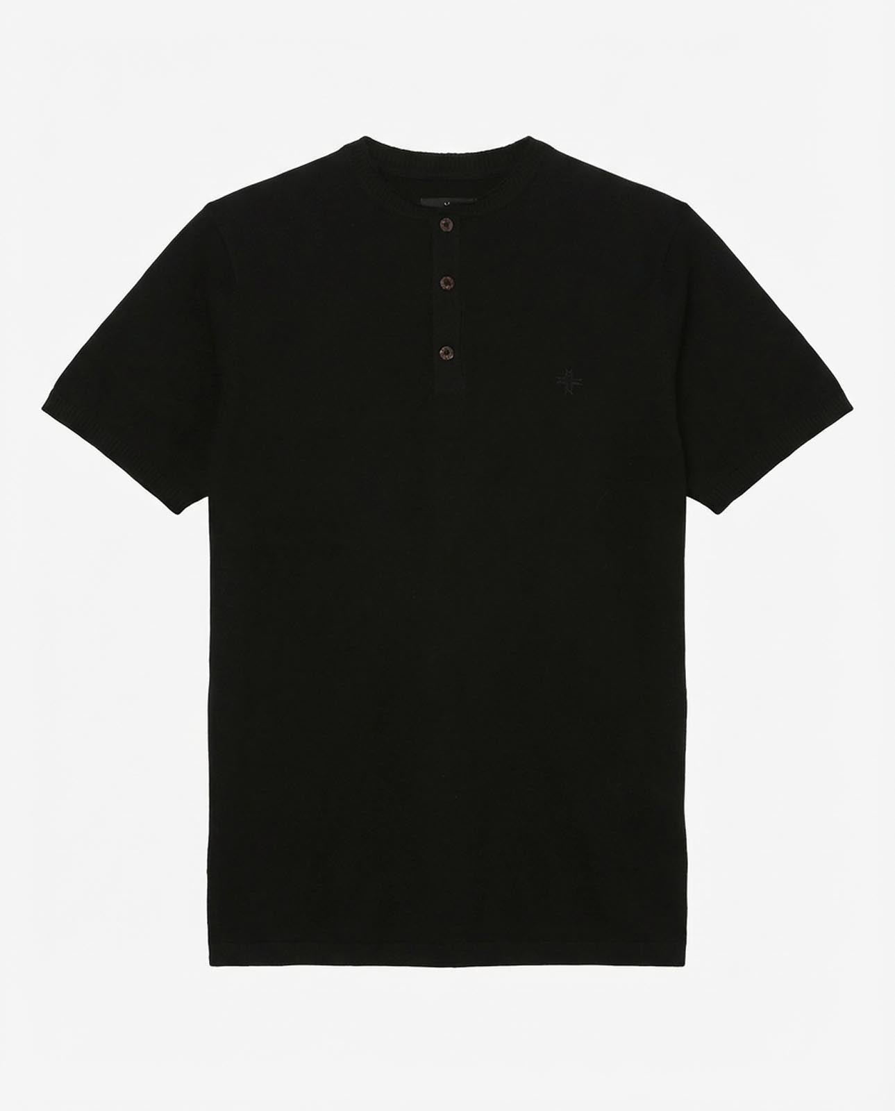 T-shirt in maglia maniche corte con collo serafino