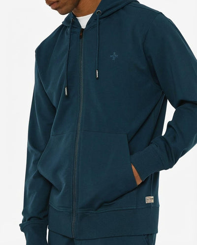 Felpa zip con cappuccio, logo ricamato lato cuore. Polso e fondo a coste