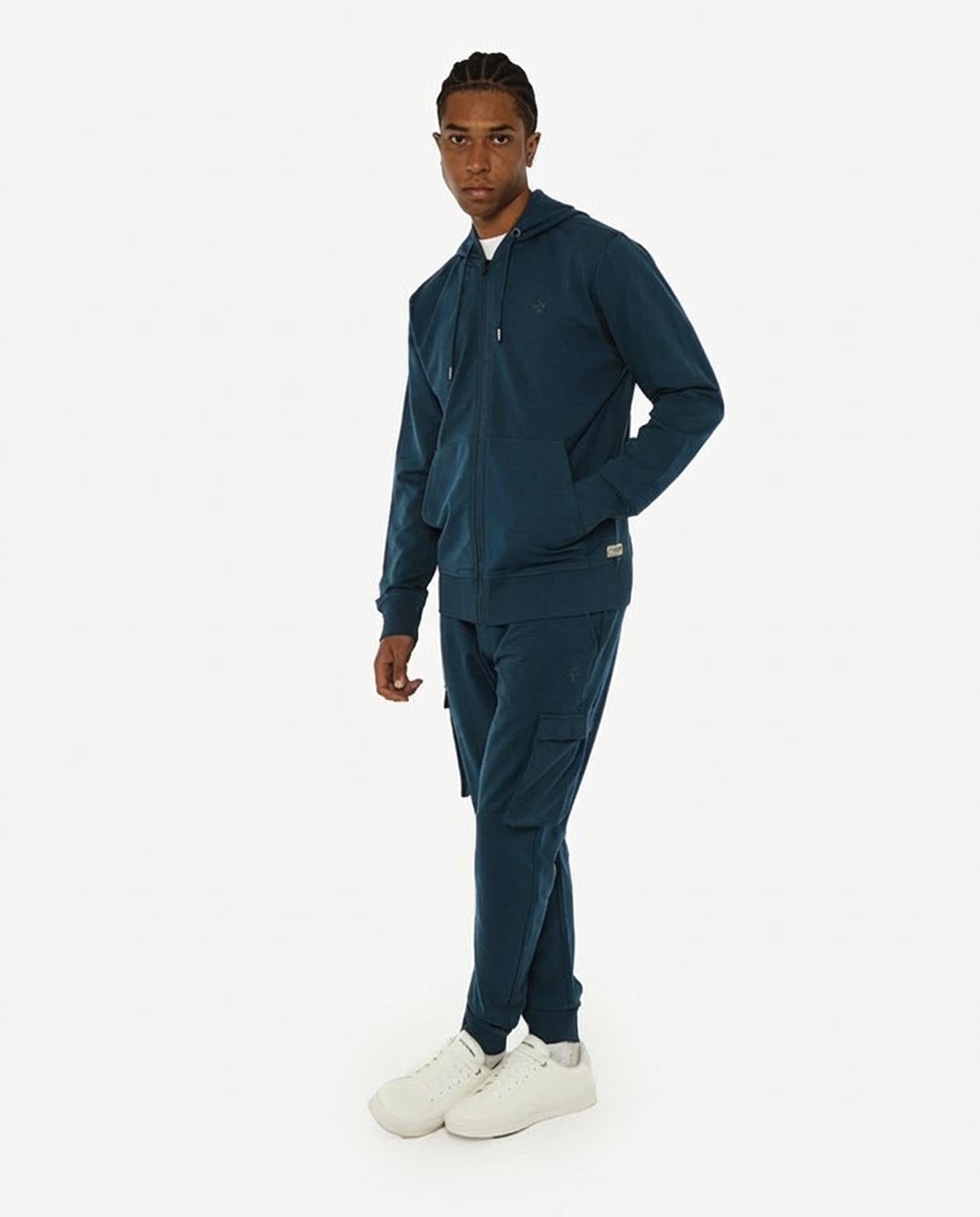 Felpa zip con cappuccio, logo ricamato lato cuore. Polso e fondo a coste