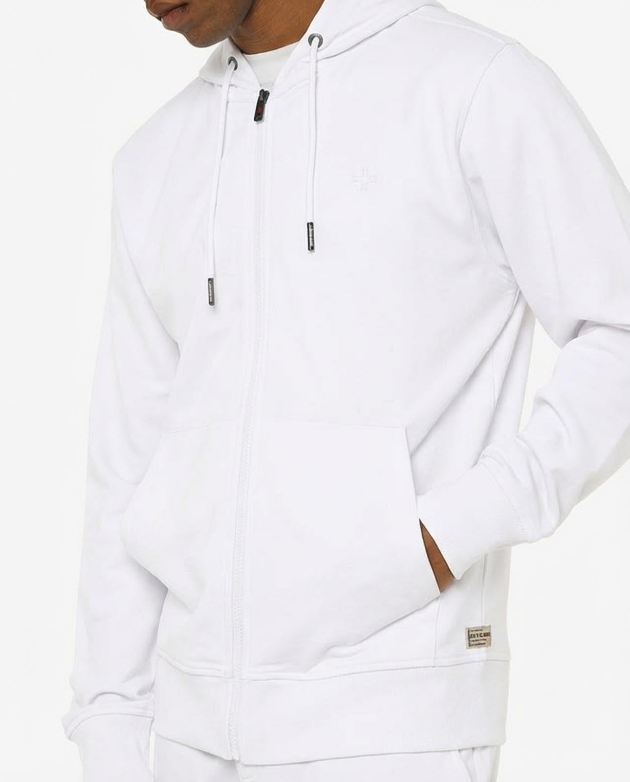 Felpa zip con cappuccio, logo ricamato lato cuore. Polso e fondo a coste