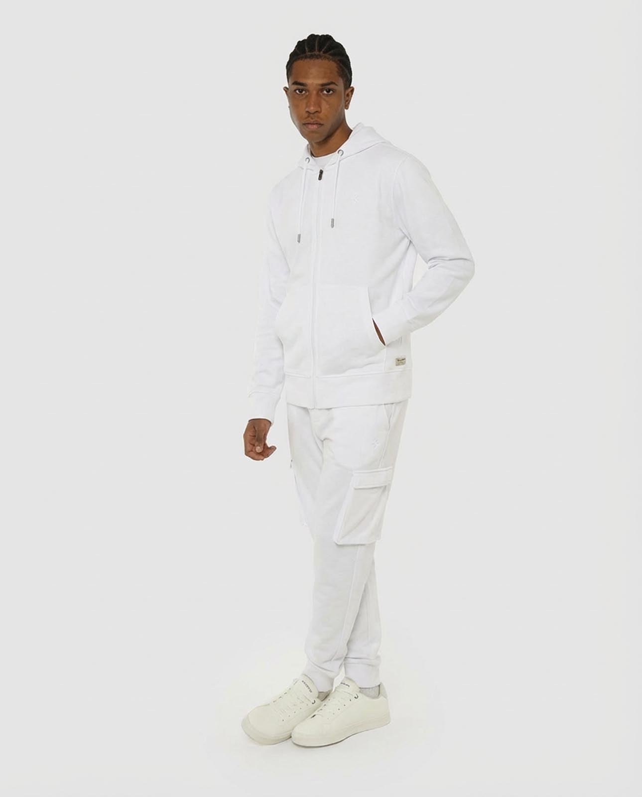 Felpa zip con cappuccio, logo ricamato lato cuore. Polso e fondo a coste