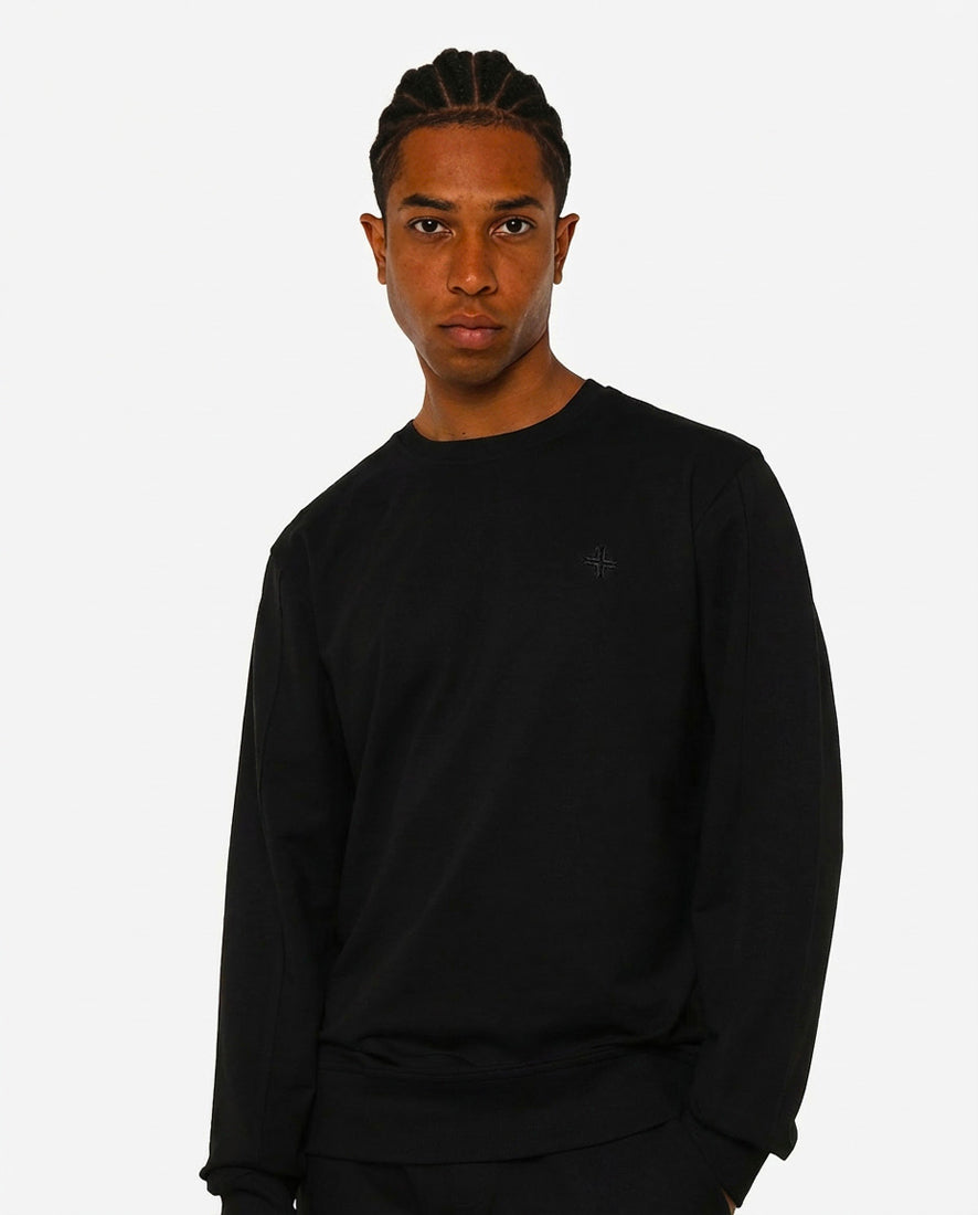 Felpa girocollo, logo ricamato lato cuore. Polso e fondo a coste