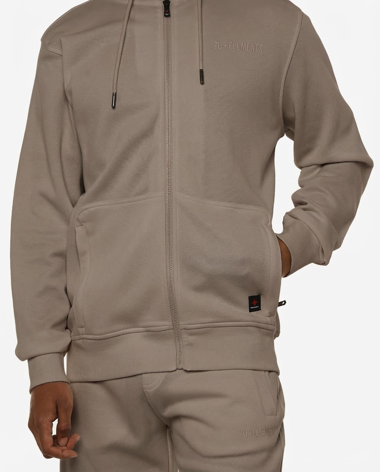 Felpa zip con cappuccio in piquet e tasche con zip