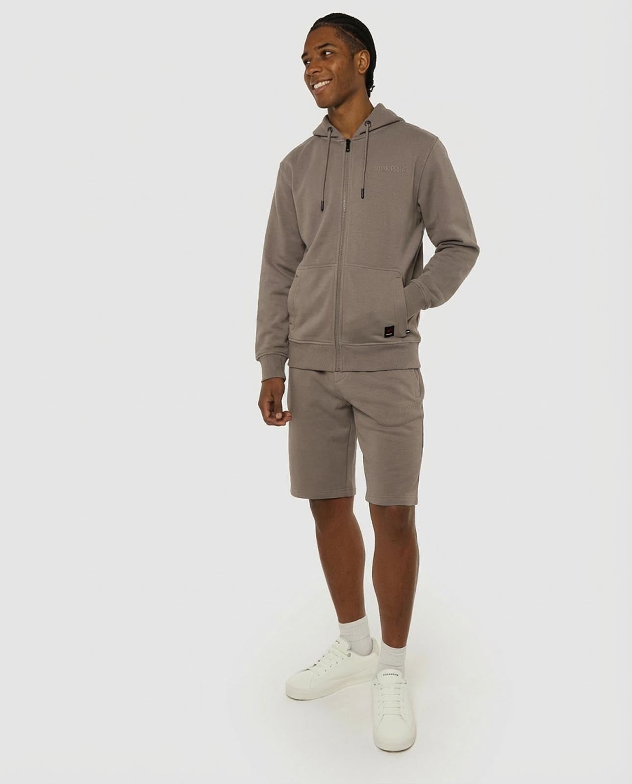 Felpa zip con cappuccio in piquet e tasche con zip