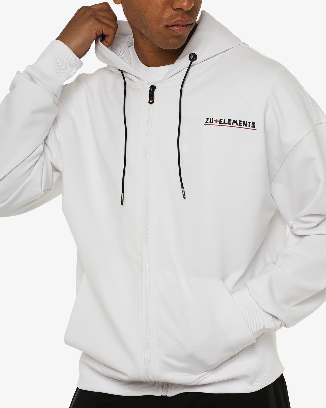 Felpa zip con cappuccio, logo stampato sul davanti e dietro, interno cappuccio in mesh