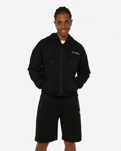 Felpa zip con cappuccio, logo stampato sul davanti e dietro, interno cappuccio in mesh