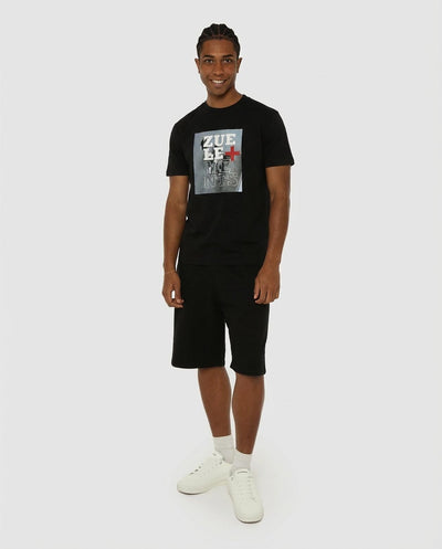 T-shirt girocollo maniche corte con stampa frontale – Optical Black