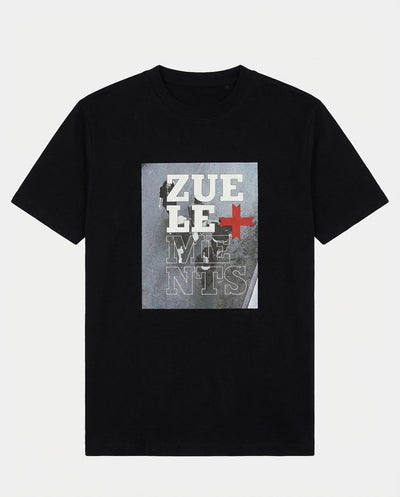 T-shirt girocollo maniche corte con stampa frontale – Optical Black