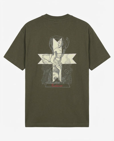 T-shirt girocollo maniche corte con stampa logata lato cuore e sul retro