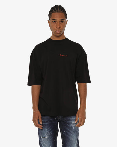 T-shirt girocollo maniche corte relaxed fit con taglio spalla e ricamo frontale