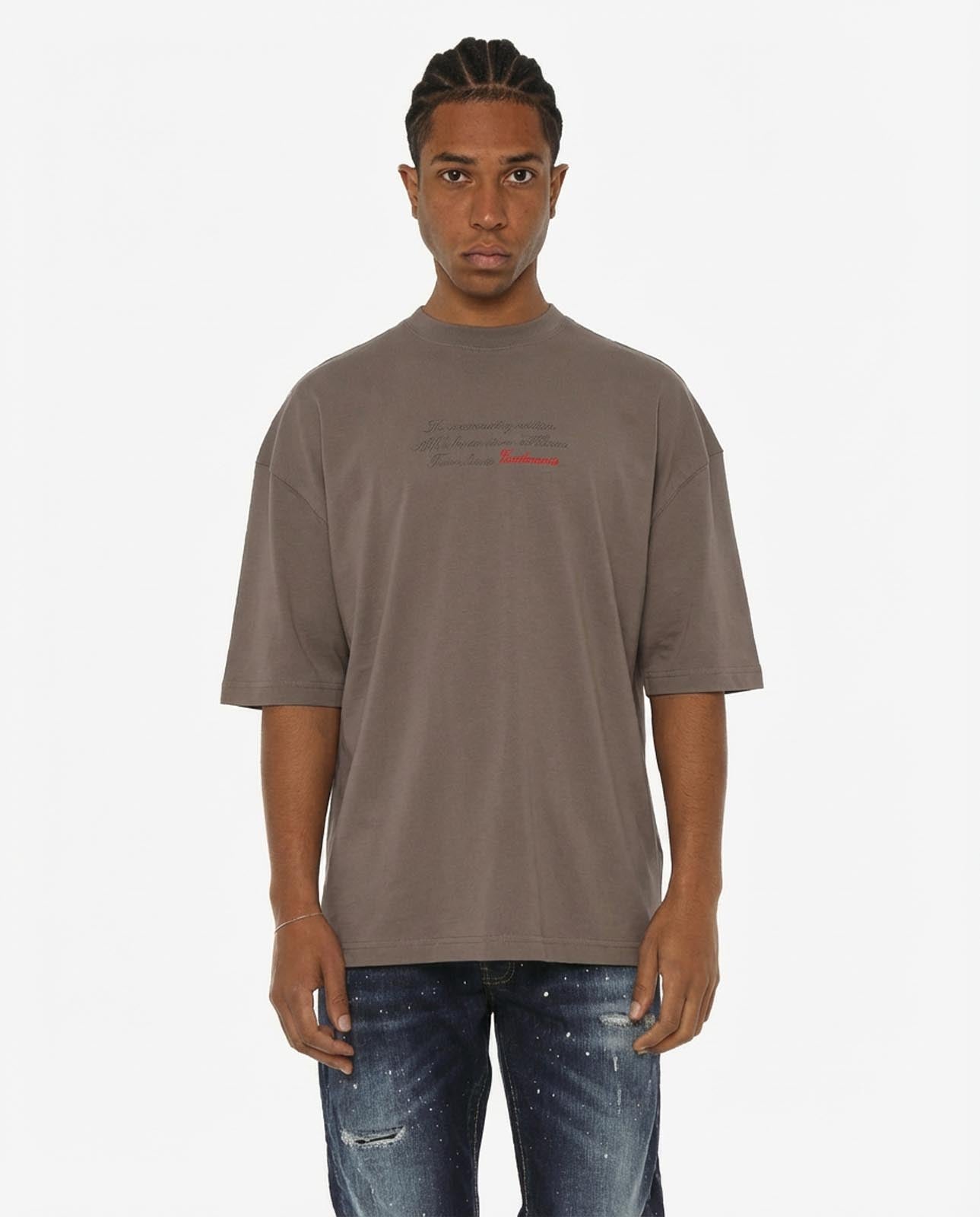 T-shirt girocollo maniche corte relaxed fit con taglio spalla e ricamo frontale