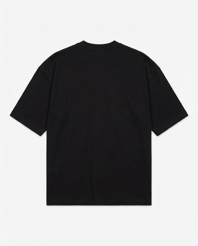 T-shirt girocollo maniche corte relaxed fit con taglio spalla e ricamo frontale