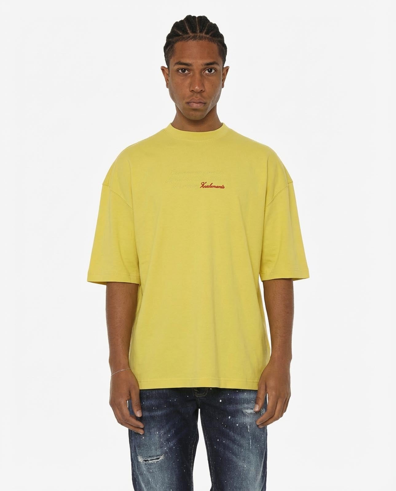 T-shirt girocollo maniche corte relaxed fit con taglio spalla e ricamo frontale