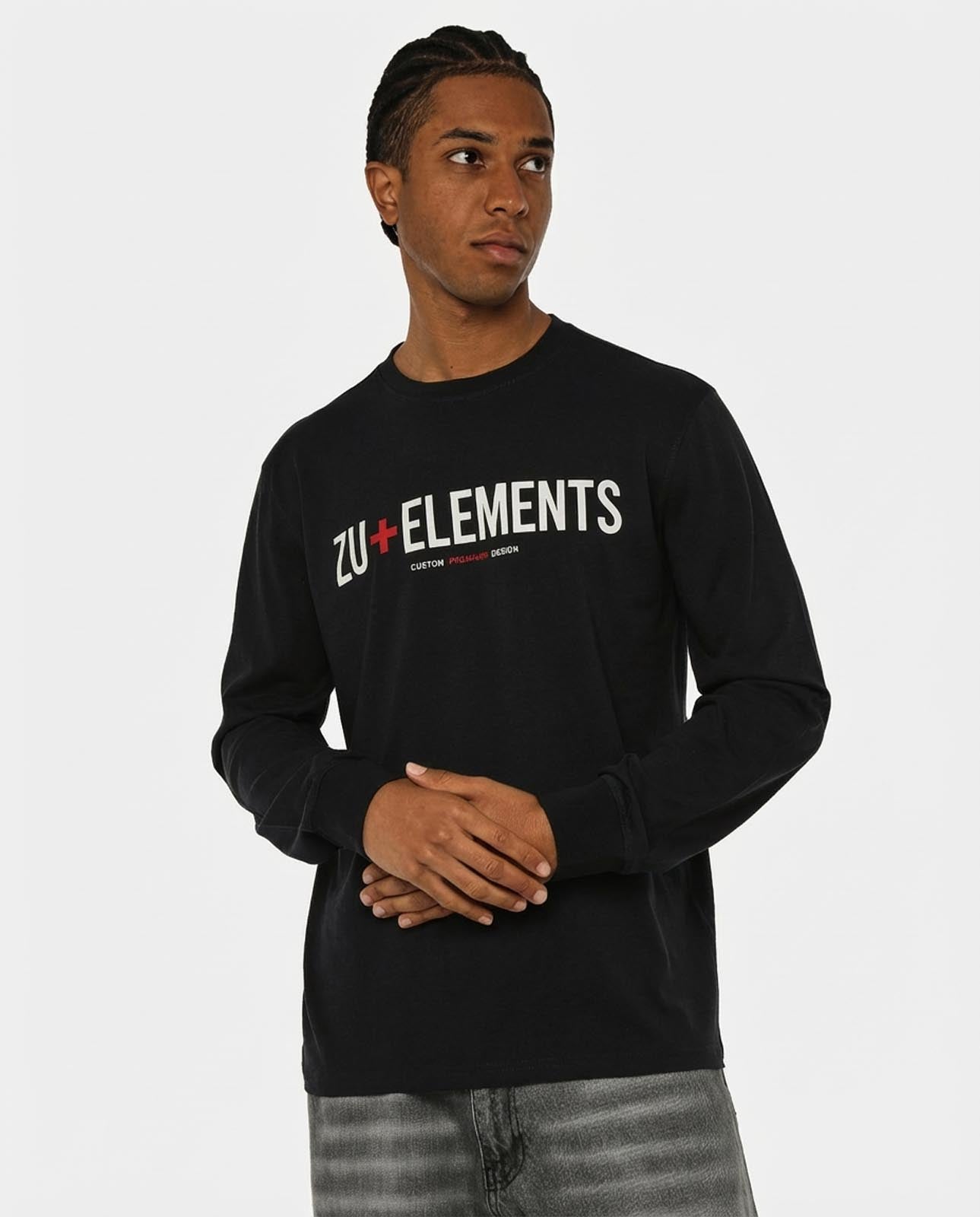 T-shirt manica lunga, logo frontale stampato, collo e polsi a coste