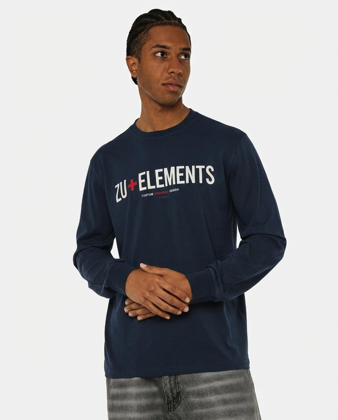 T-shirt manica lunga, logo frontale stampato, collo e polsi a coste