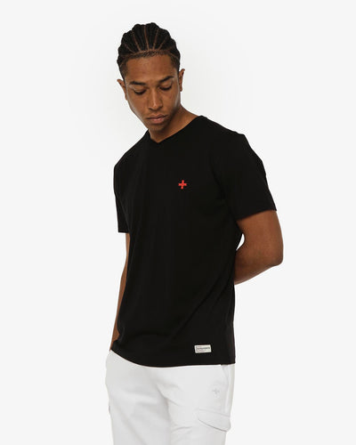 T-shirt maniche corte scollo a v, logo ricamato lato cuore