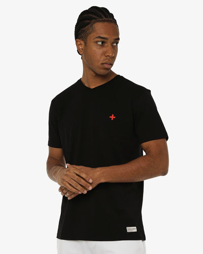 T-shirt maniche corte scollo a v, logo ricamato lato cuore