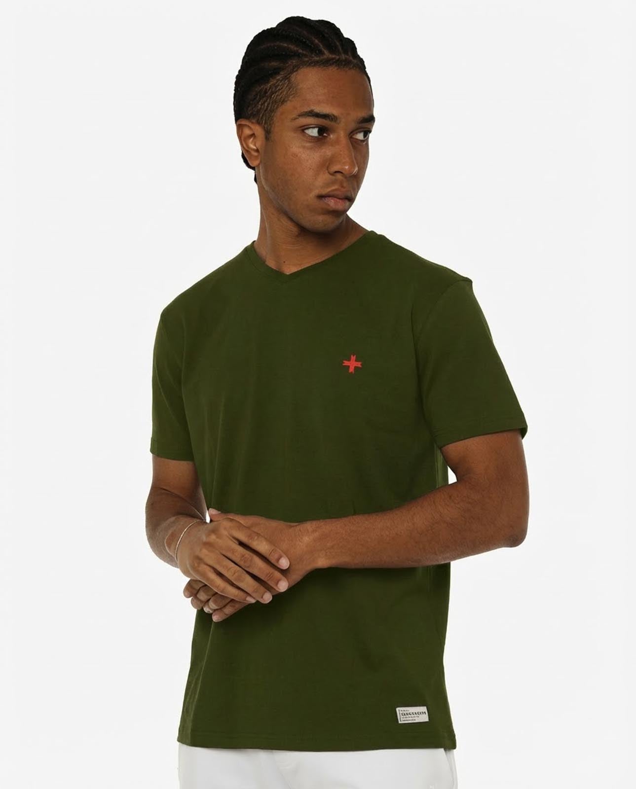 T-shirt maniche corte scollo a v, logo ricamato lato cuore