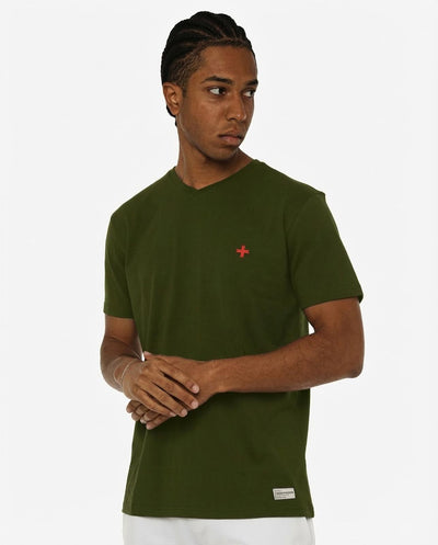 T-shirt maniche corte scollo a v, logo ricamato lato cuore