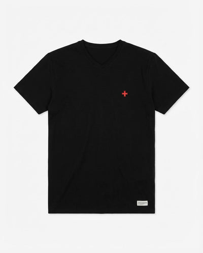 T-shirt maniche corte scollo a v, logo ricamato lato cuore