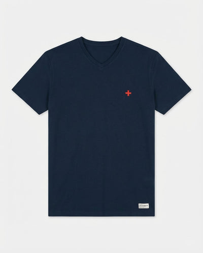 T-shirt maniche corte scollo a v, logo ricamato lato cuore