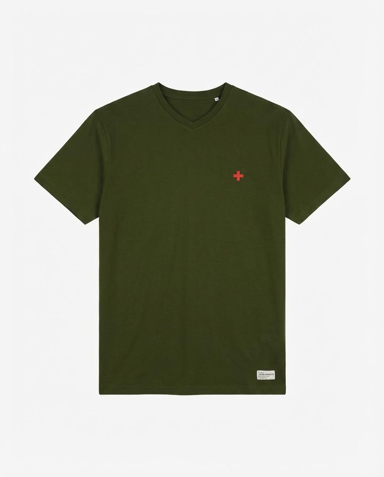 T-shirt maniche corte scollo a v, logo ricamato lato cuore