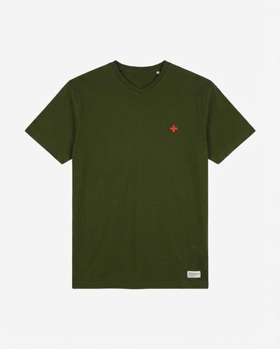 T-shirt maniche corte scollo a v, logo ricamato lato cuore