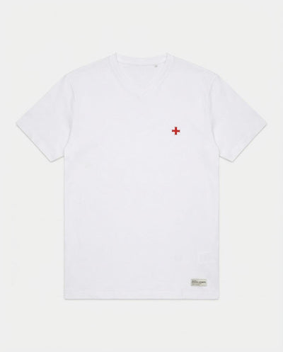 T-shirt maniche corte scollo a v, logo ricamato lato cuore