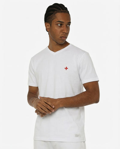 T-shirt maniche corte scollo a v, logo ricamato lato cuore