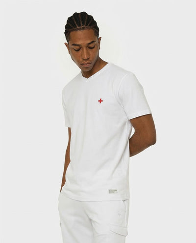 T-shirt maniche corte scollo a v, logo ricamato lato cuore