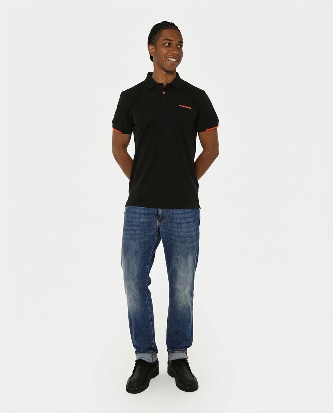 Polo in piquet con profili fluo e logo stampato lato cuore