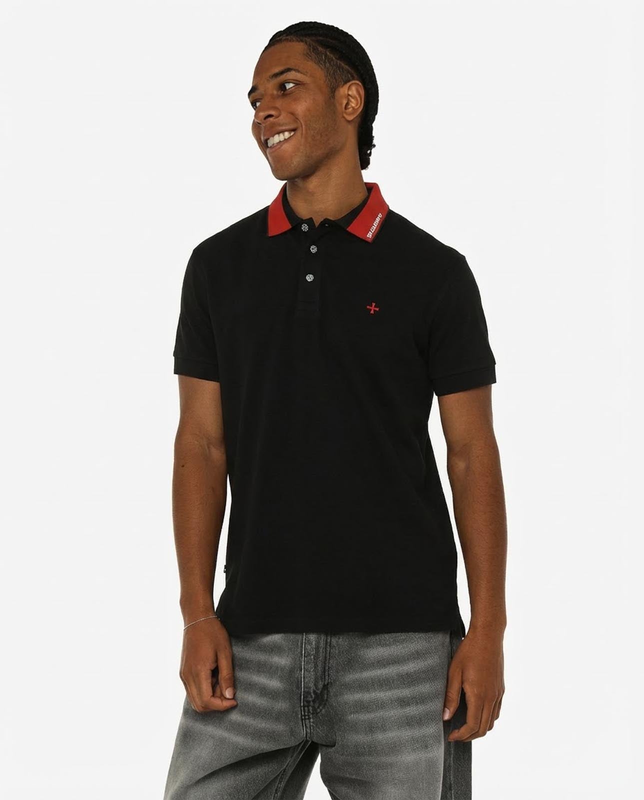 Polo in piquet, collo a contrasto con stampa