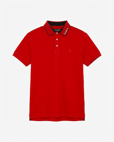 Polo in piquet, collo a contrasto con stampa